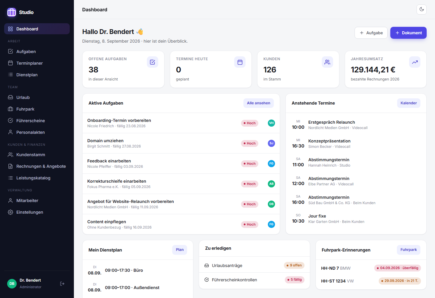Studio Dashboard
